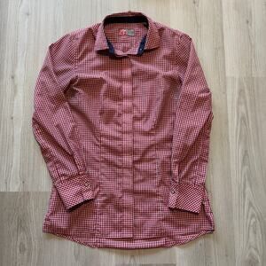 Women's Chick-Fil-A Red Plaid Button Up Uniform Work Long Sleeve Shirt Sz Small